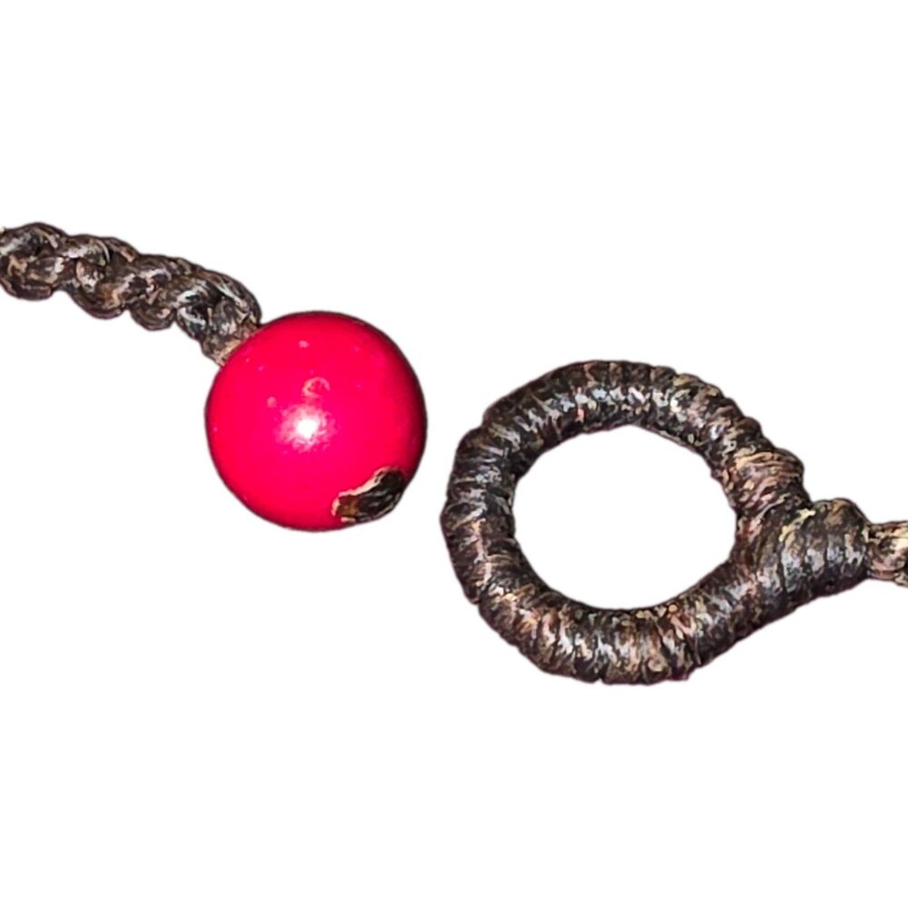 Handmade Knotted Brass Bead Bib Necklace Red Drop Beads Boho Tribal Statement - Picture 16 of 16